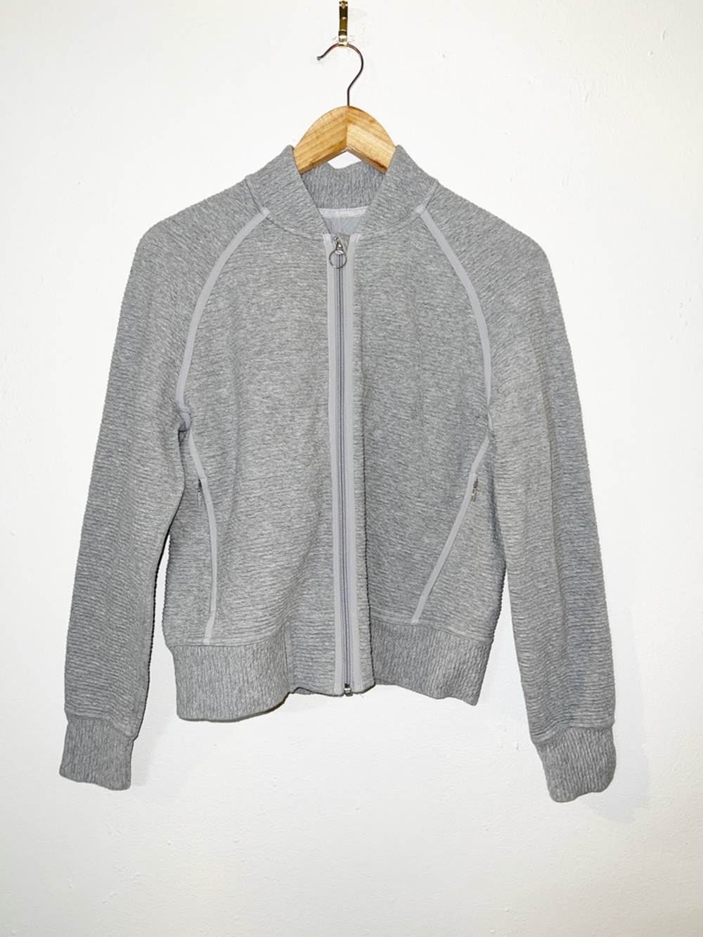 Lululemon On Repeat Heatered Core Light Gray Zip-Up Bomber Jacket